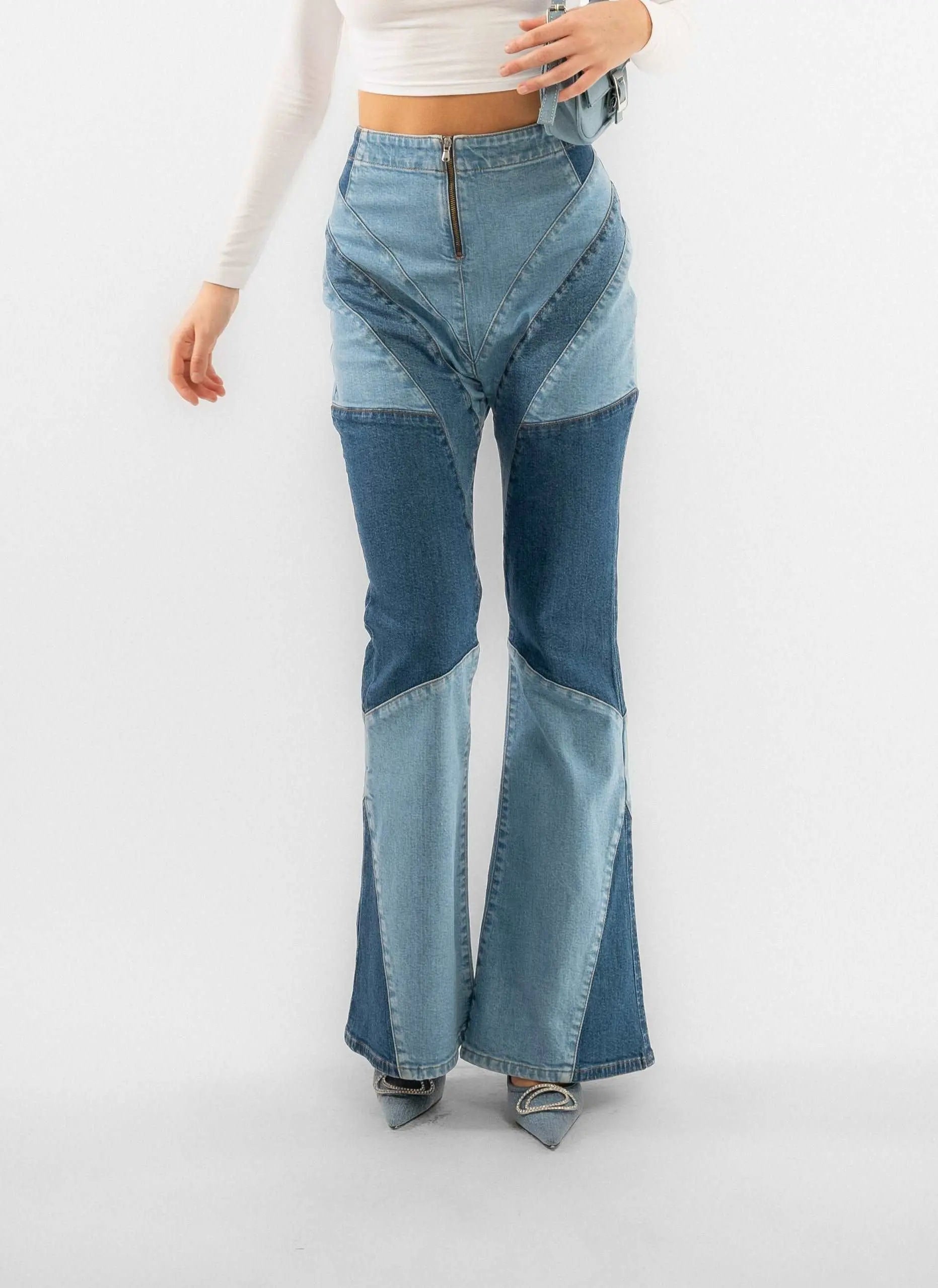 Denim Contrast Patch Fit and Flare Jeans