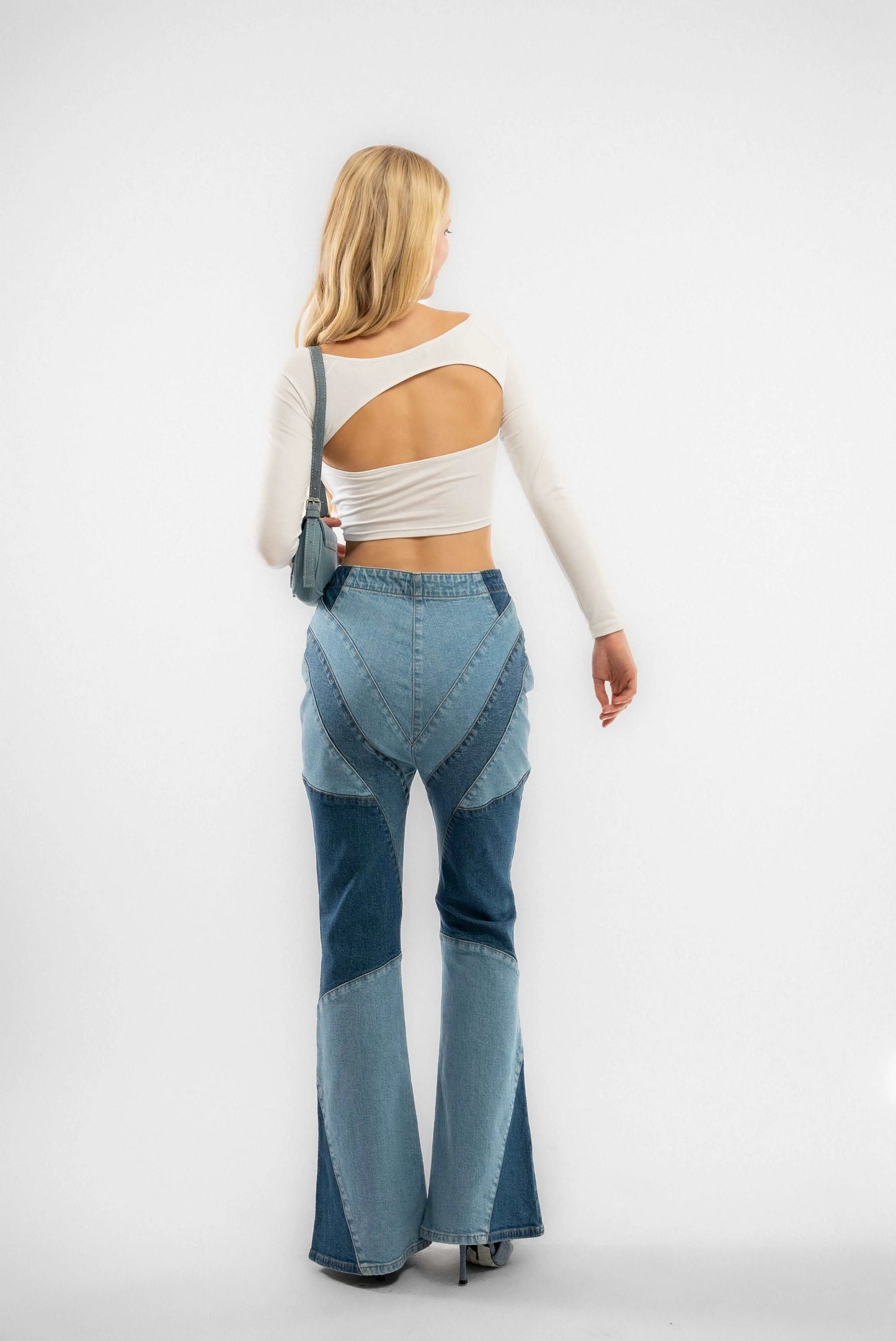 Denim Contrast Patch Fit and Flare Jeans