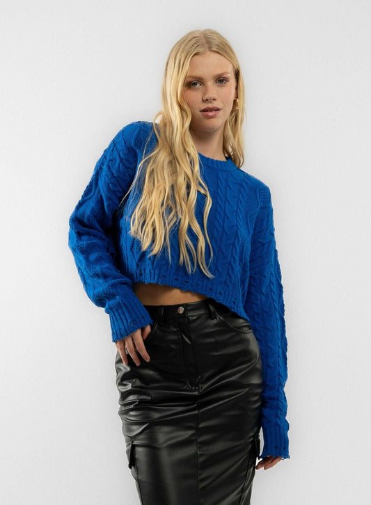 Black Cable Knit Cropped Long Sleeve Jumper SILKROAD DAUGHTERS