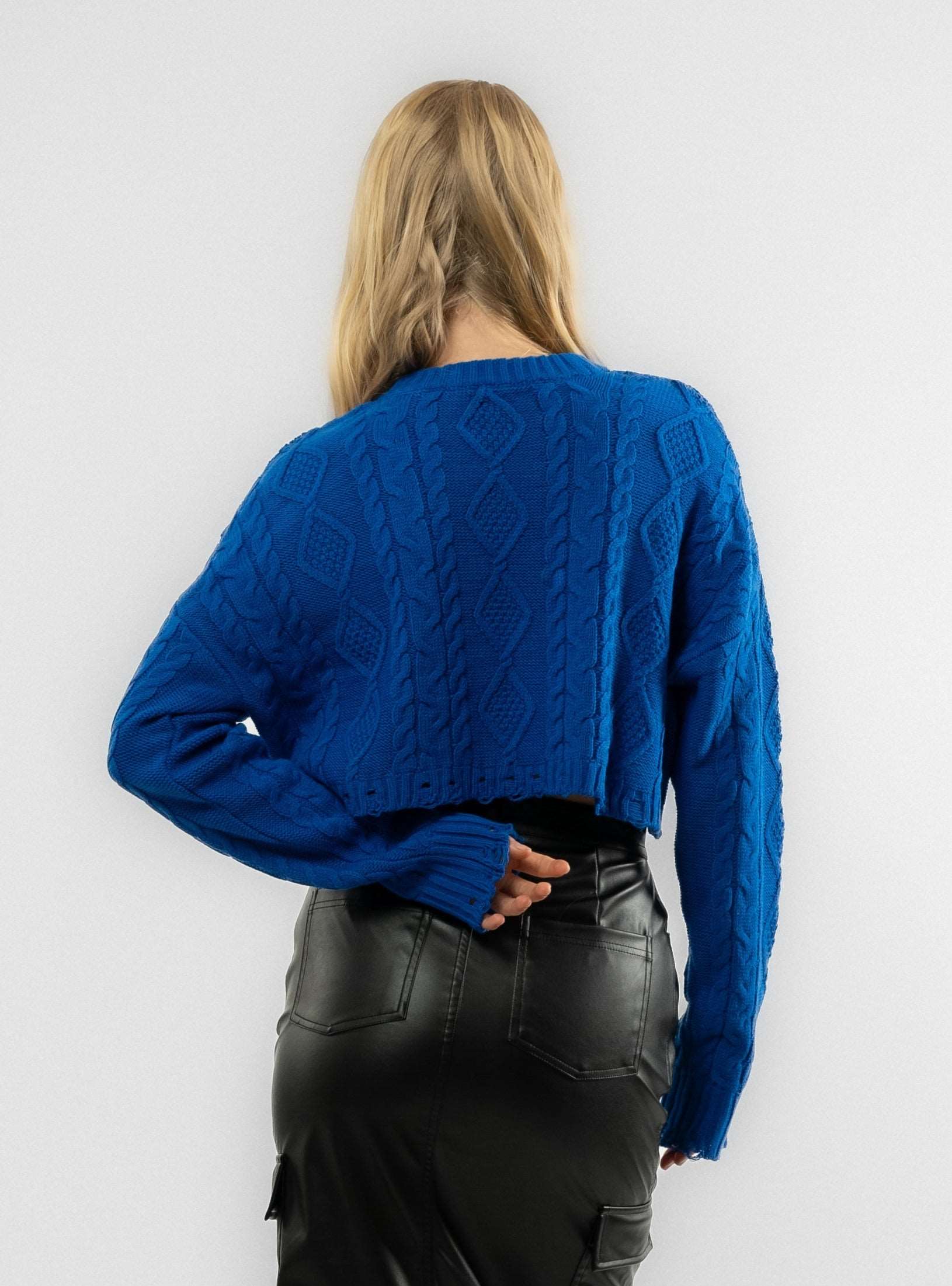 Black Cable Knit Cropped Long Sleeve Jumper SILKROAD DAUGHTERS