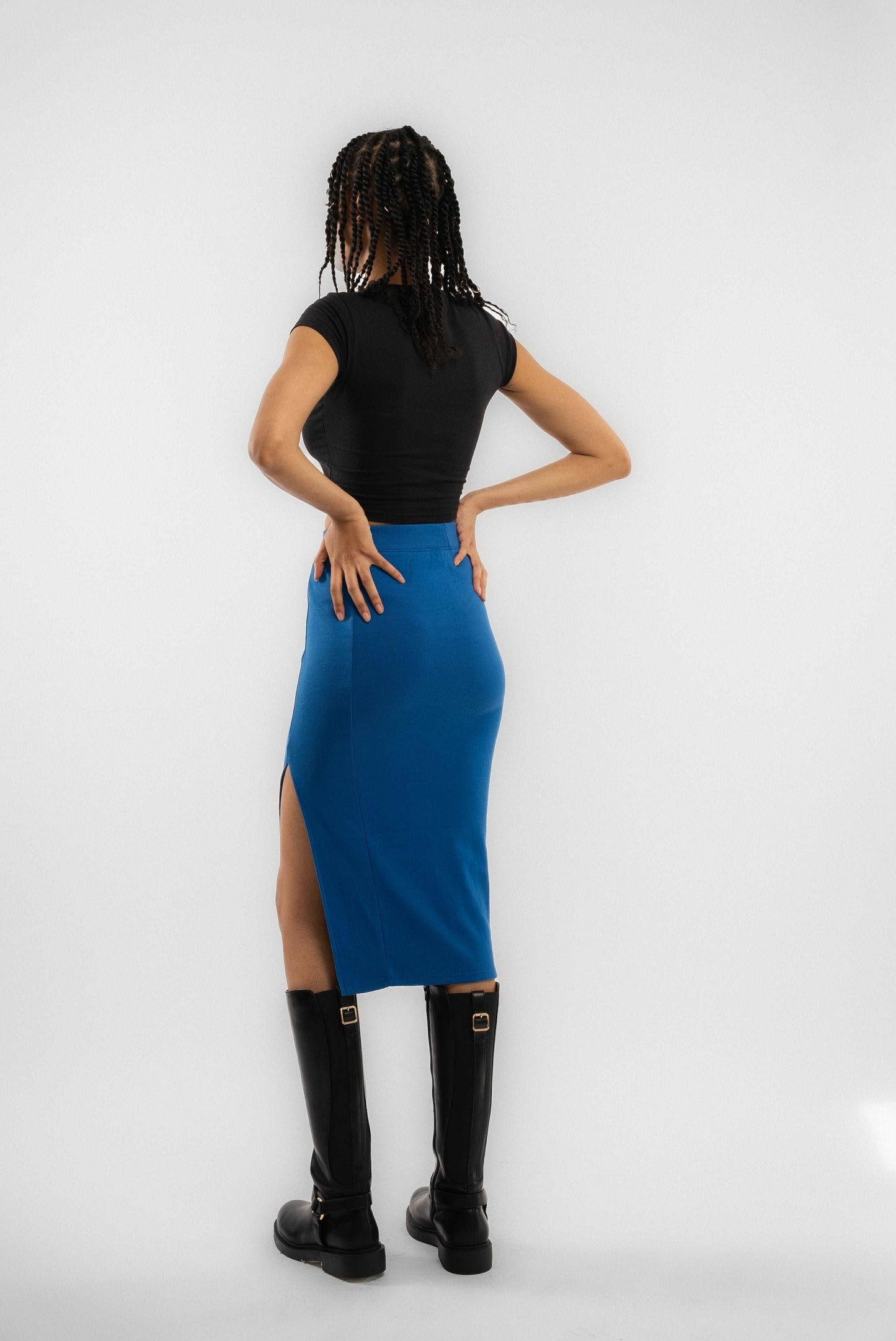 Slit Front Rib Midi Skirt SILKROAD DAUGHTERS