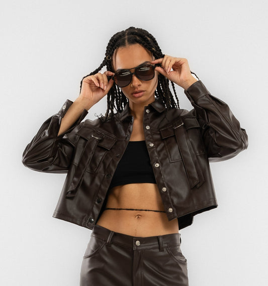 D-Ring Trucker Jacket Faux Leather