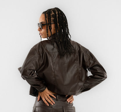 D-Ring Trucker Jacket Faux Leather