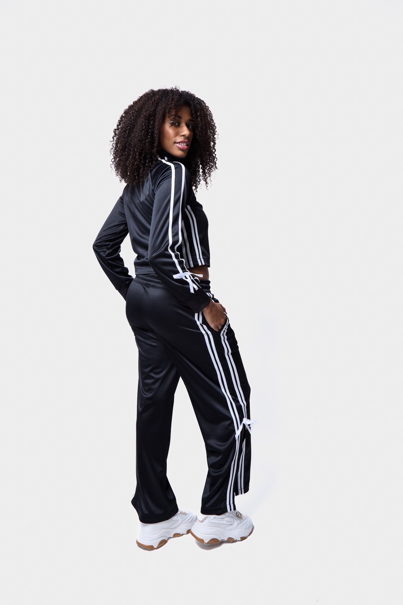 Side Stripe Bow Detail Wide Leg Trousers SILKROAD DAUGHTERS
