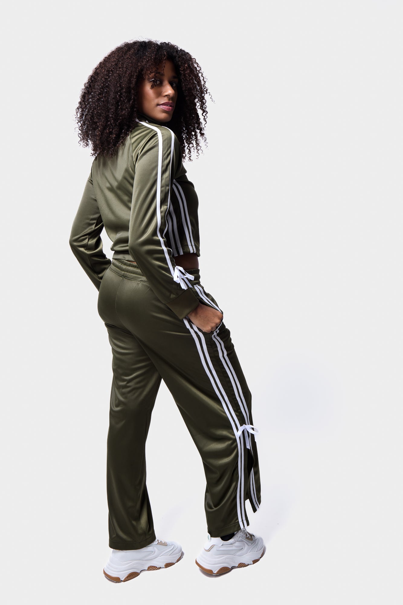 Side Stripe Bow Detail Wide Leg Trousers SILKROAD DAUGHTERS