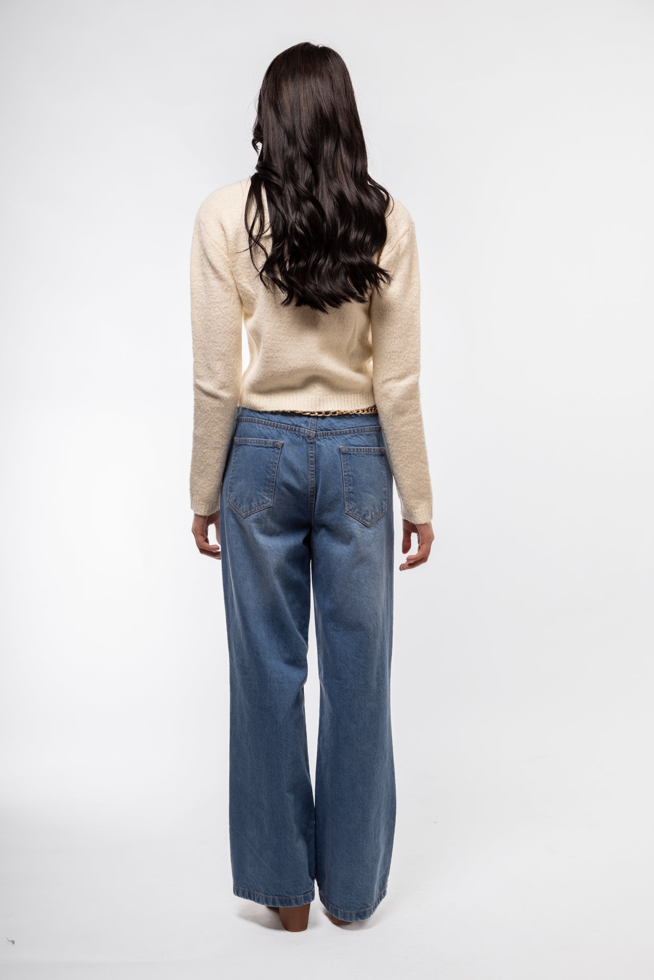 Side silhouette of neutral cardigan – button-up style

