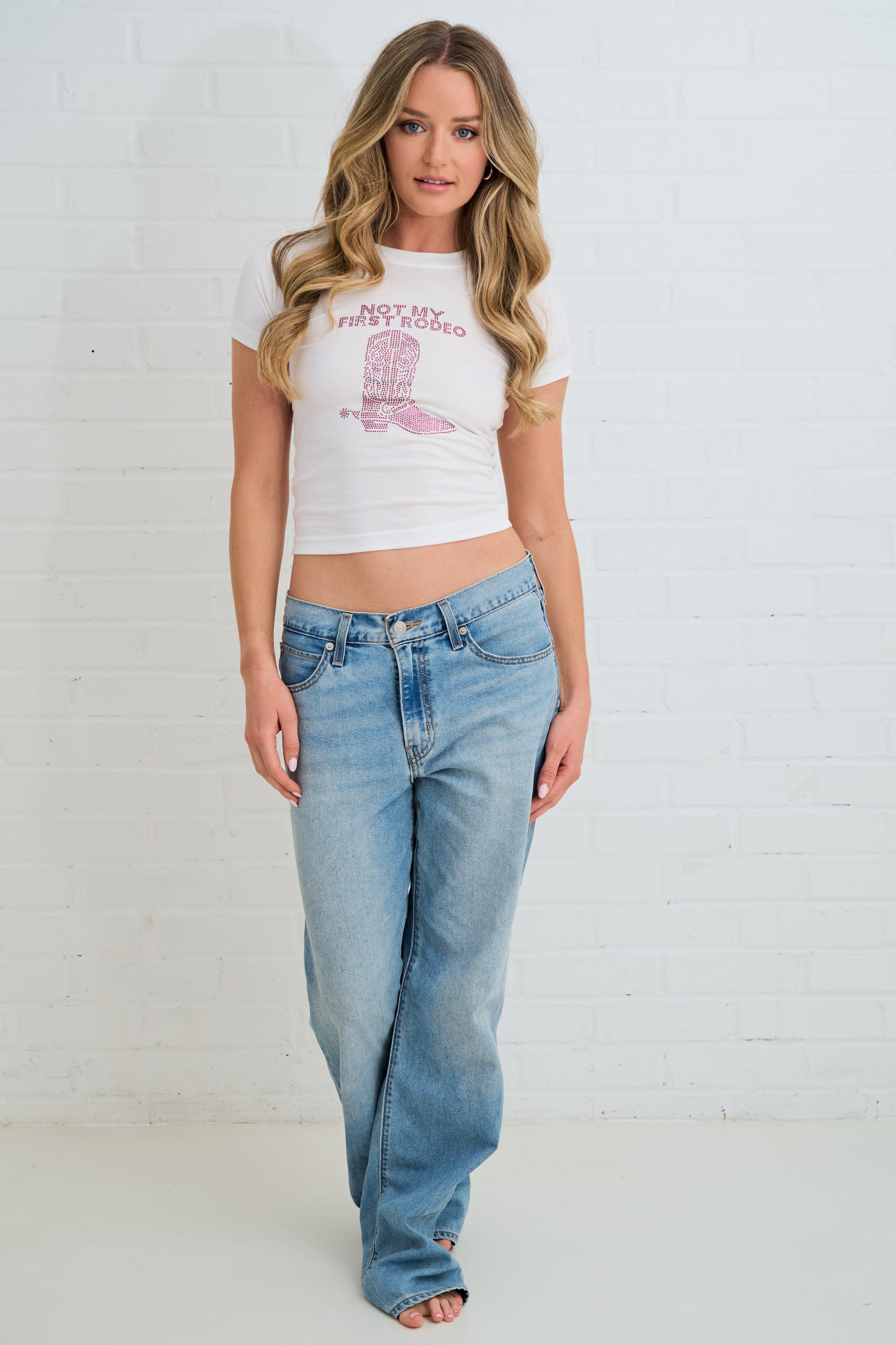 COWBOY BOOT RHINESTONE FITTED TEE SILKROAD DAUGHTERS