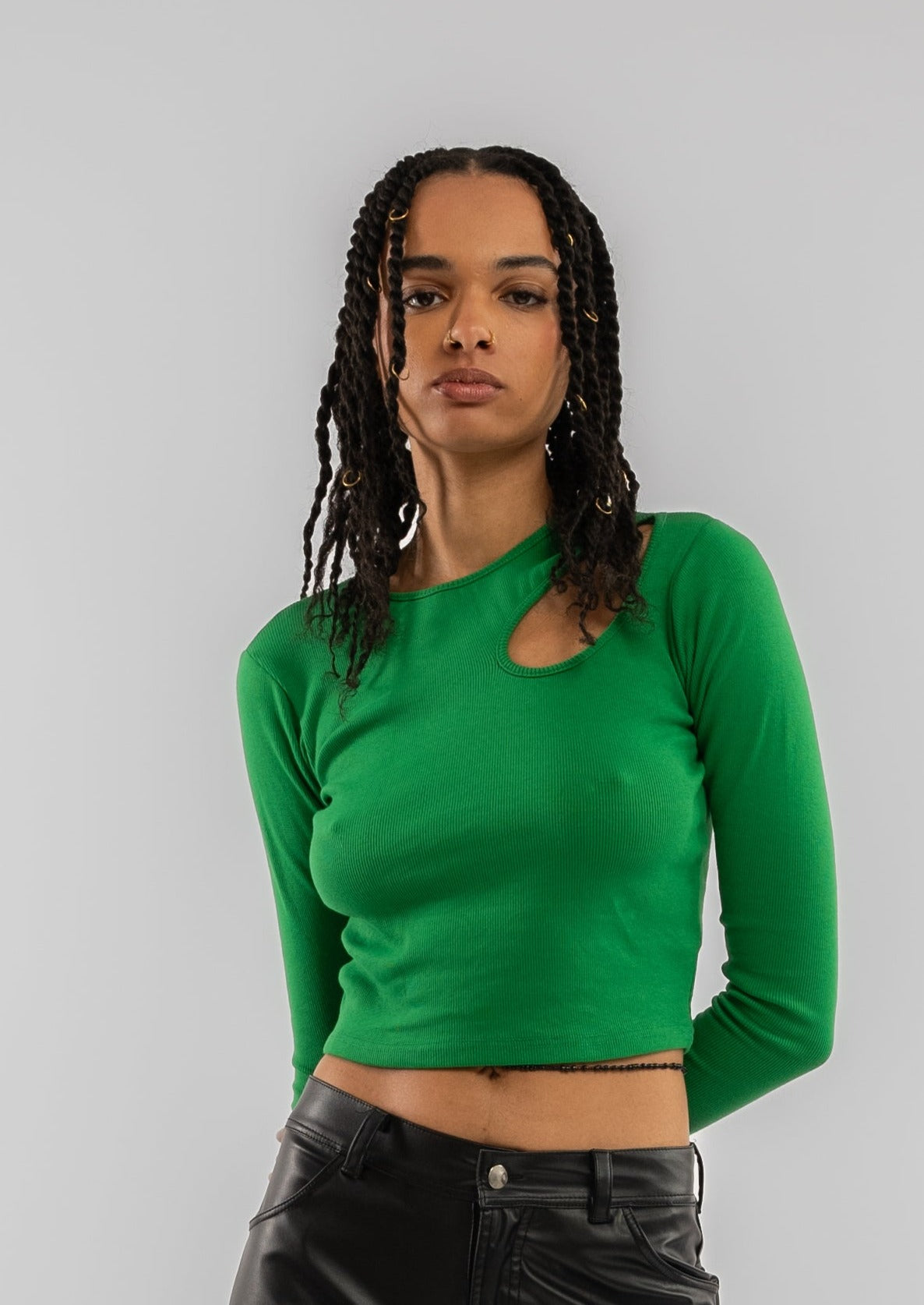 Fiery Red Cut Out Long Sleeve Rib Crop Top SILKROAD DAUGHTERS