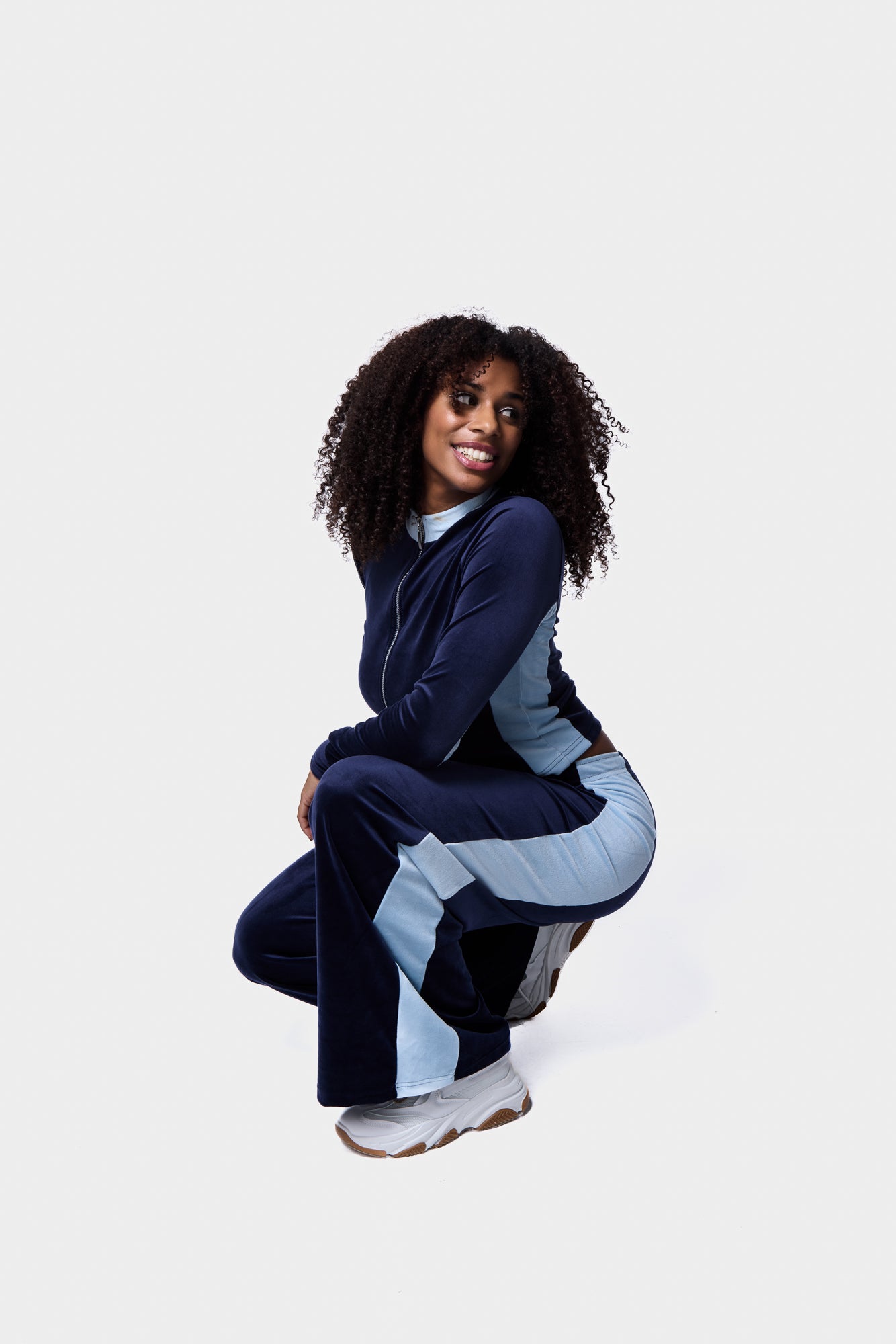 Contrast Panel Velour Wide Leg Track Pants SILKROAD DAUGHTERS