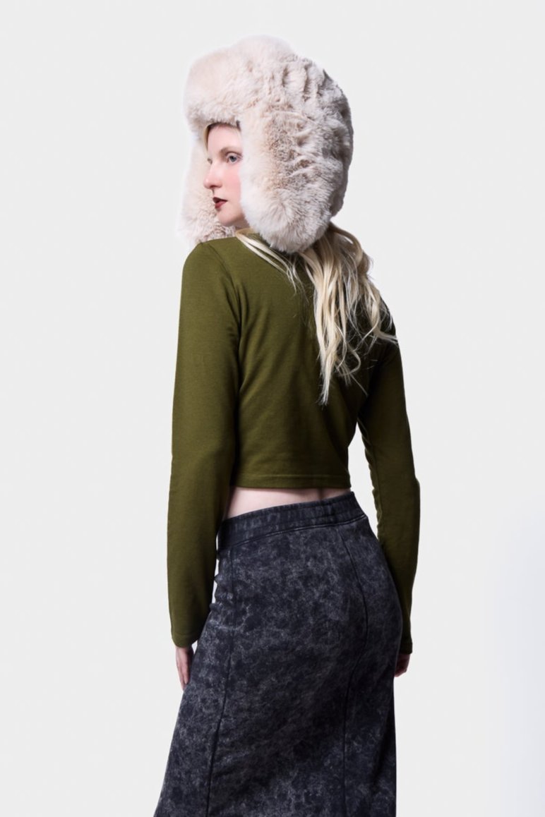 Back view of the acid wash tube skirt sweatshirt, emphasizing its unique design.