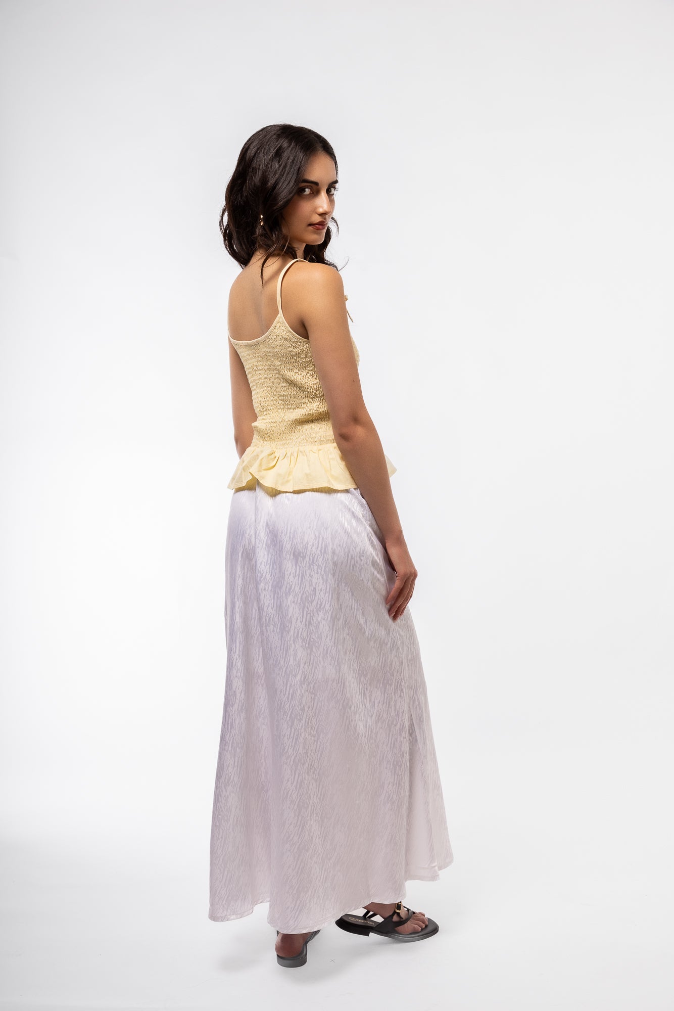 back profile image of the lemon yellow shirring tank top with bow 