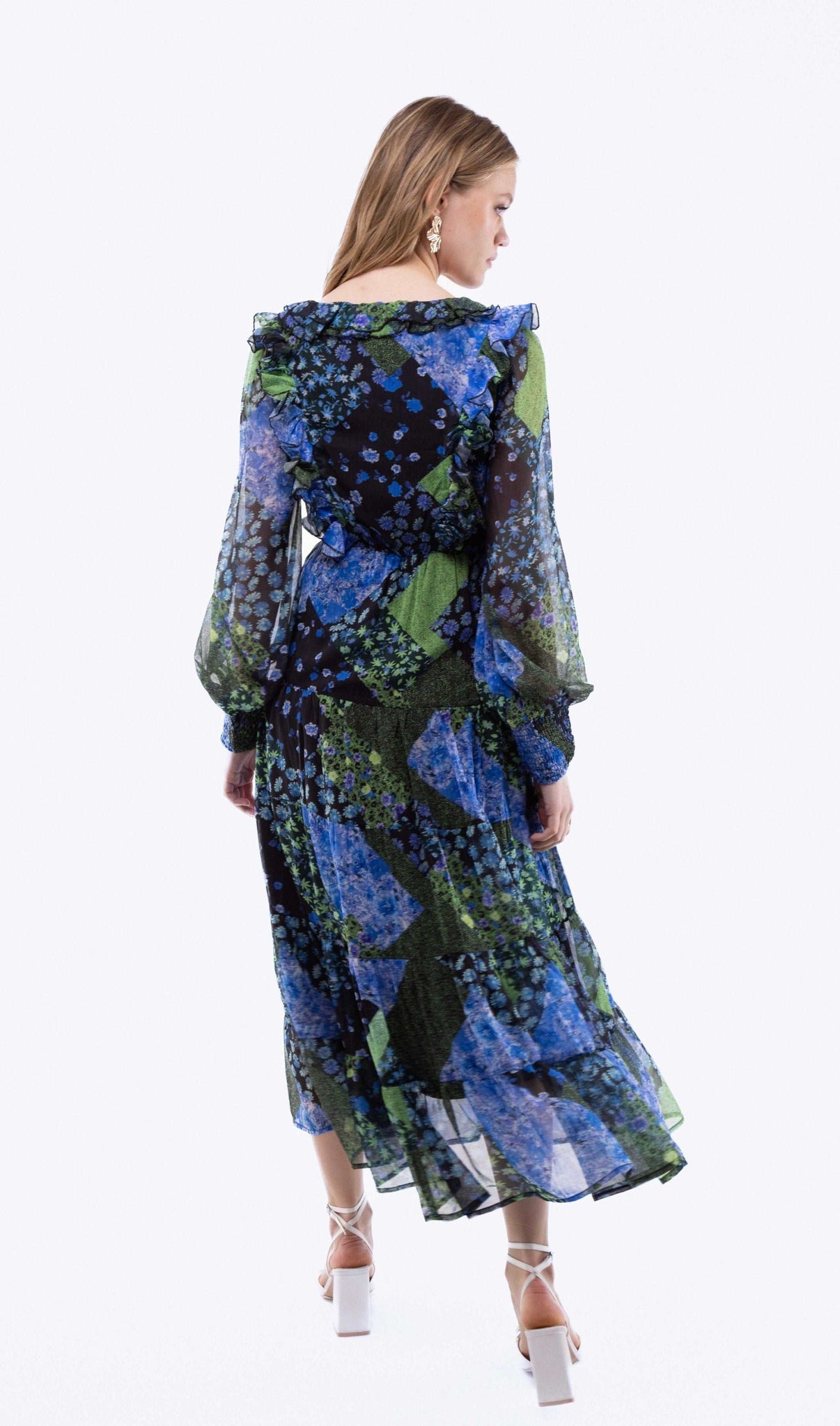 Tiered Balloon Sleeve Midi Dress