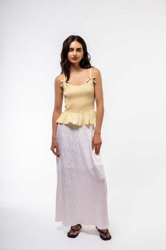 front profile image of the lemon yellow tank bow top 