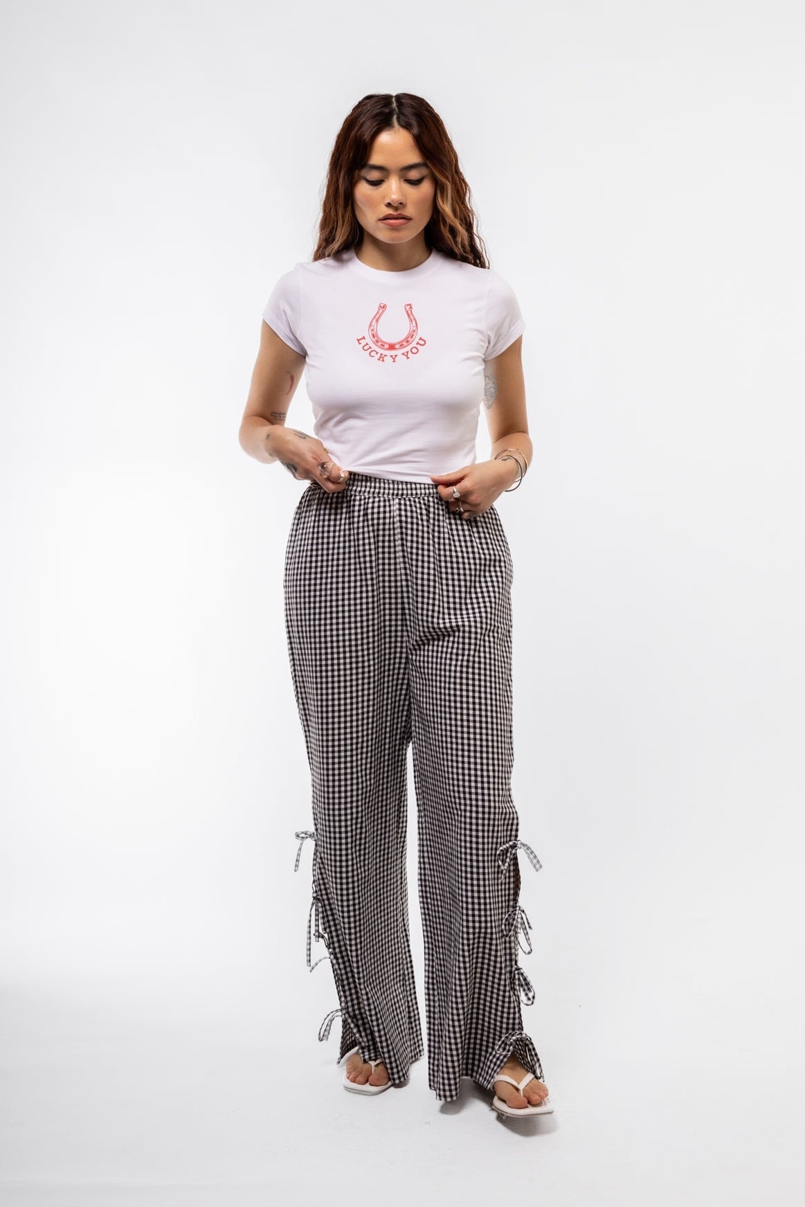 graphic tee front shot showcasing bold printed text and fitted crewneck style