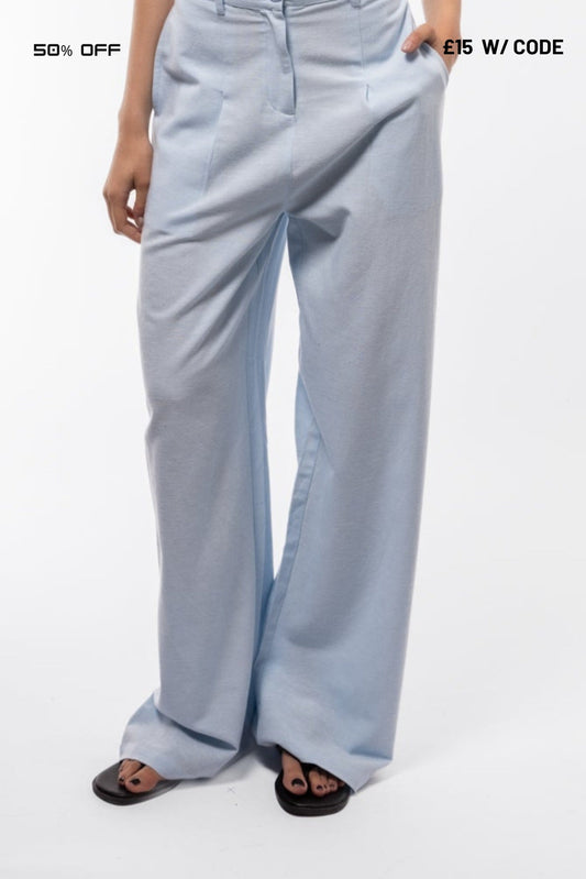 linen blue trousers 