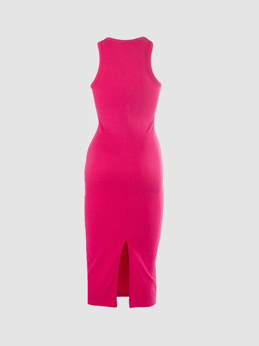 Beetroot Pink Basic Rib Racer Midi Dress basic dress
midi dress
sleeveless
racer dress