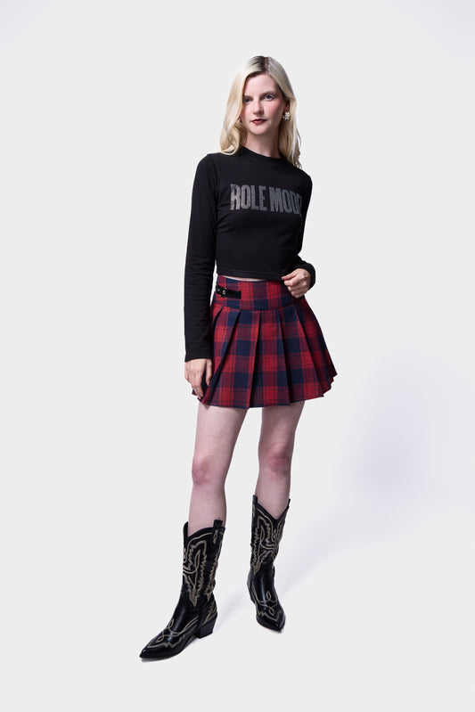 Check Buckle Pleat Mini Skirt SILKROAD DAUGHTERS