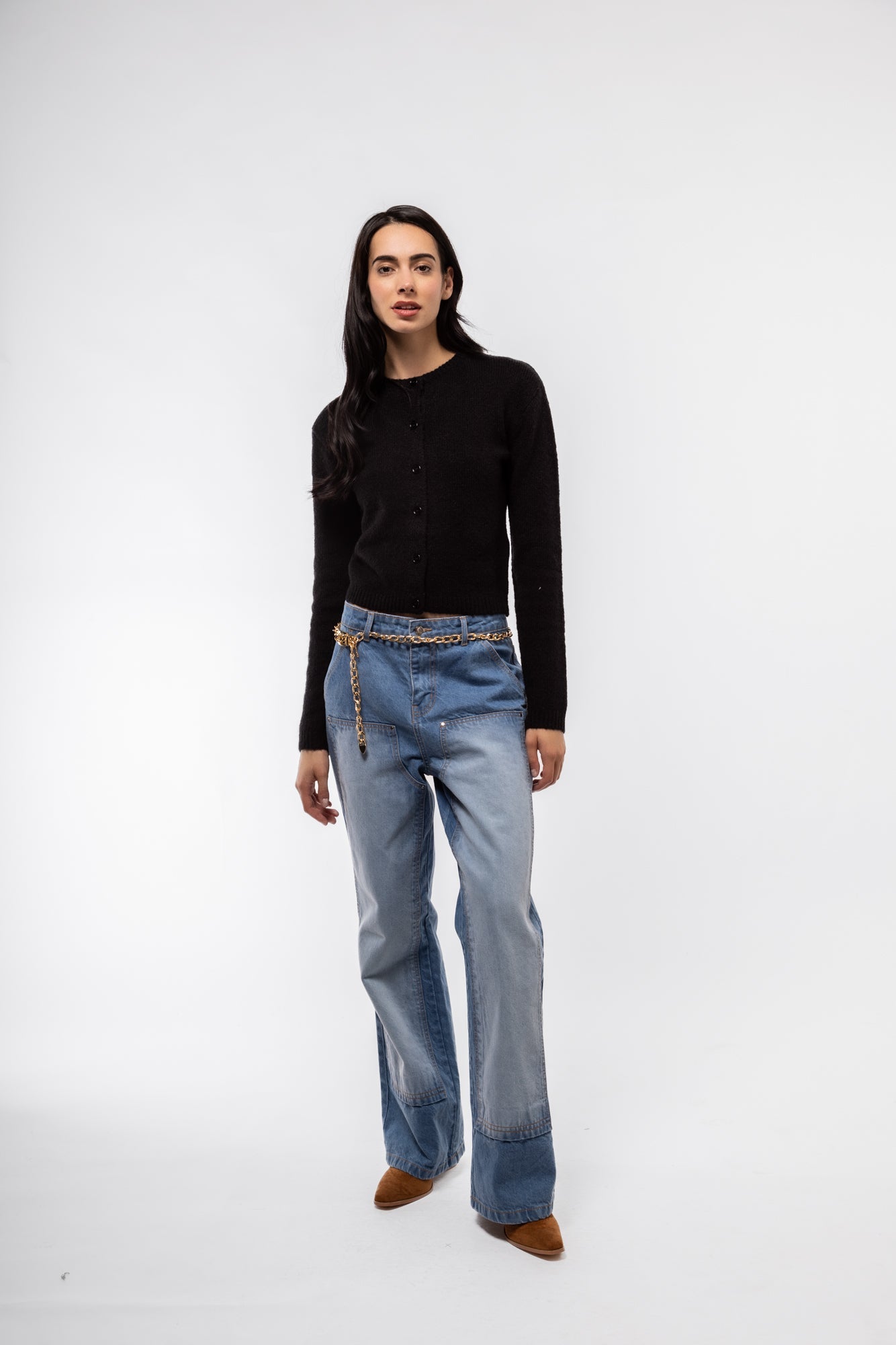 Timeless black cardigan – crew collar and front buttons

