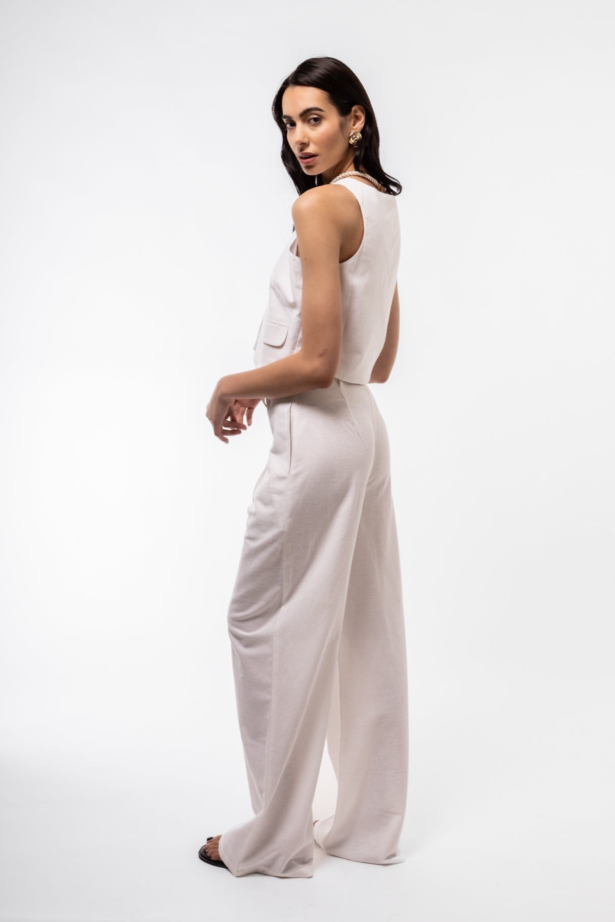side profile image of the wide leg trousers 