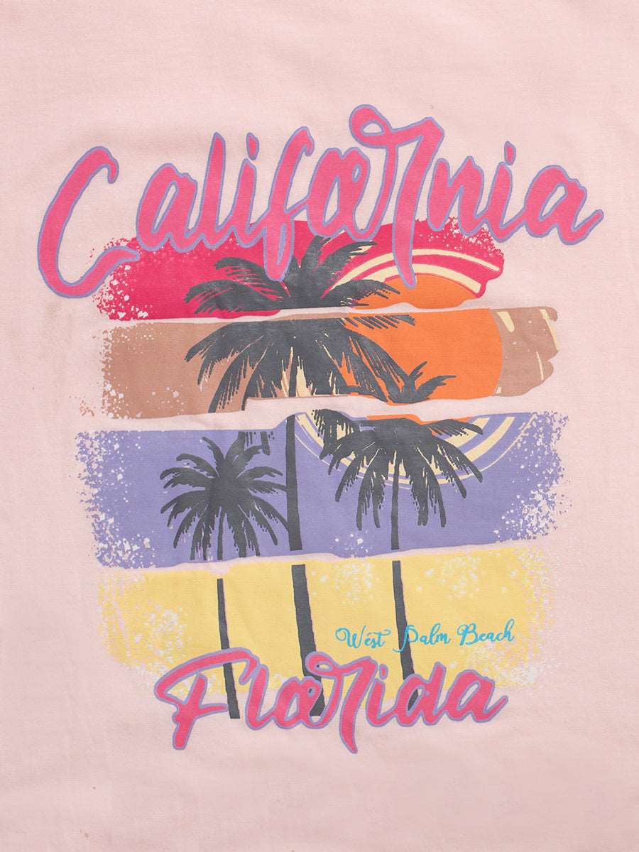 Light Pink California Print Oversized Tee