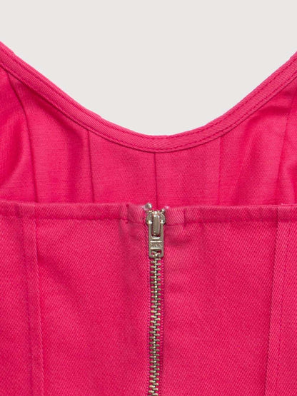 Bright Pink Twill Dip Hem Corset Top