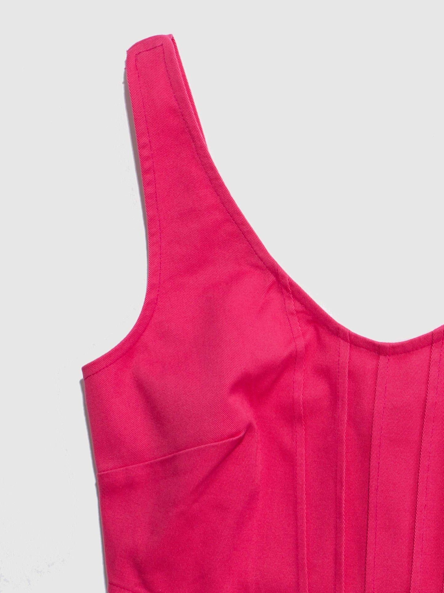 Bright Pink Twill Dip Hem Corset Top