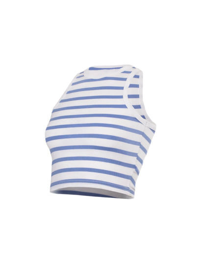 Hydrangea and White Basic Rib Stripe Racer Top