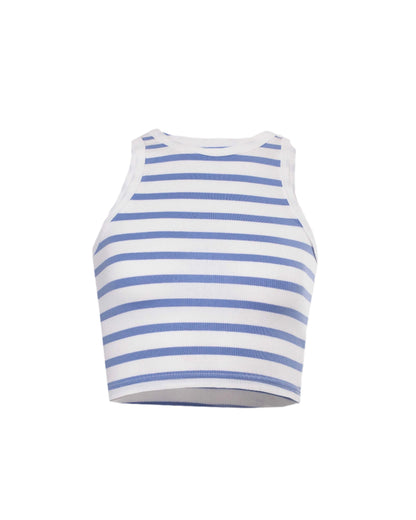 Hydrangea and White Basic Rib Stripe Racer Top