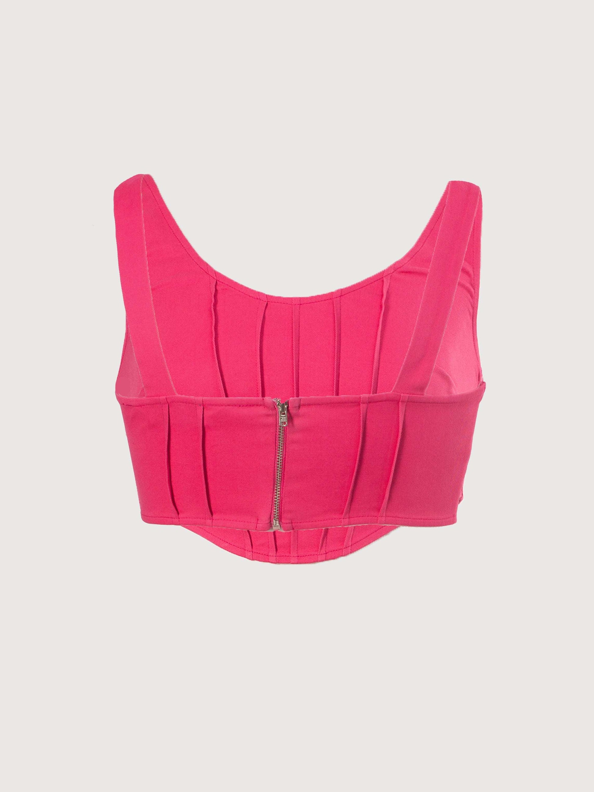 Bright Pink Twill Dip Hem Corset Top