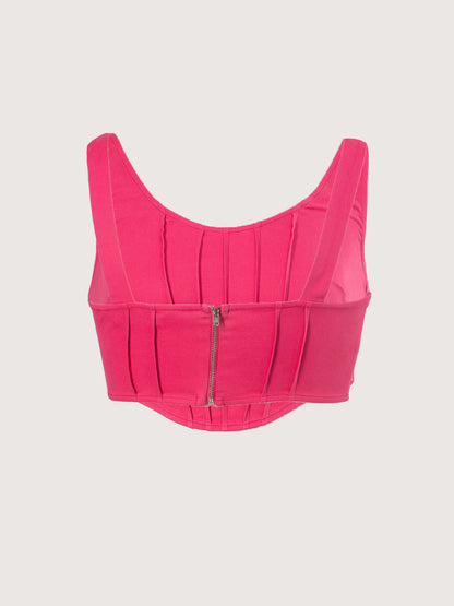 Bright Pink Twill Dip Hem Corset Top