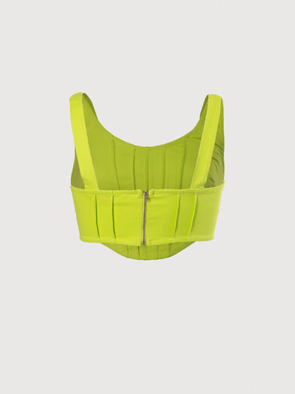 Lime Green  Twill Dip Hem Corset Top