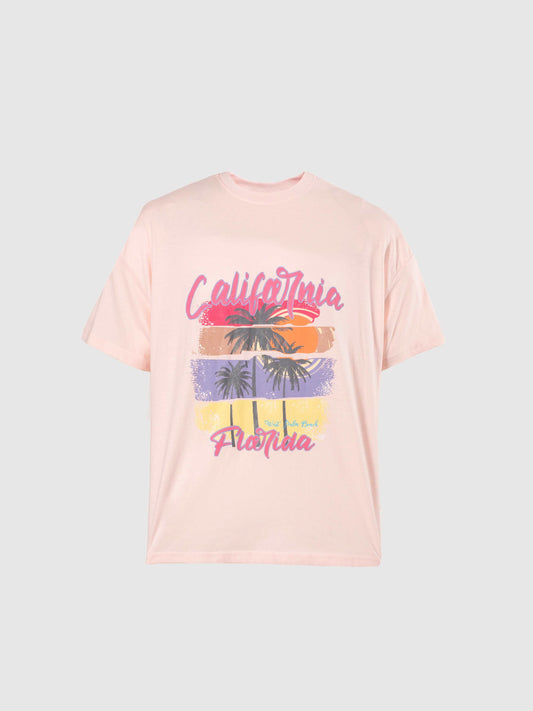 Light Pink California Print Oversized Tee