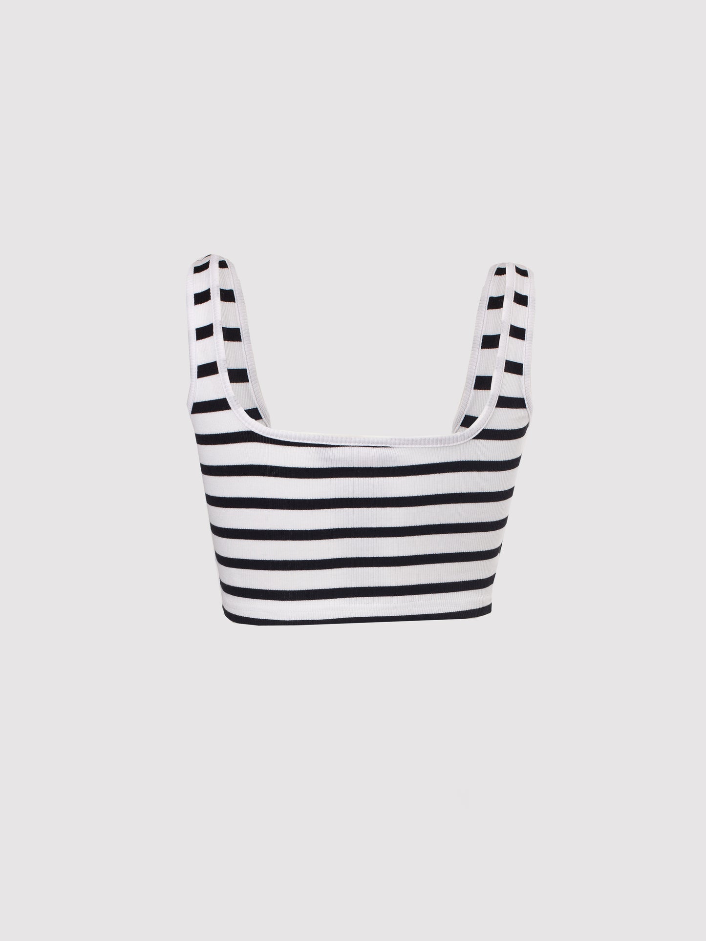 Black and White Striped Rib Square Neck Seam Detail Crop Top